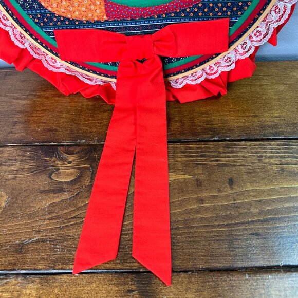 Handmade Duck Embroidered & Appliqué Wall Hanging Red Ruffle Lace Trim 16" Dia - Picture 4 of 8